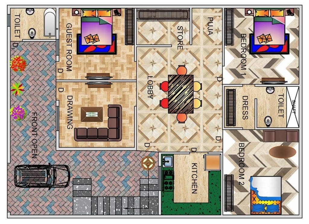 3-bhk floor plan for 35 x 50 feet plot (1750 square feet) 3-bhk floor plan for 35 x 50 feet plot (1750 square feet)