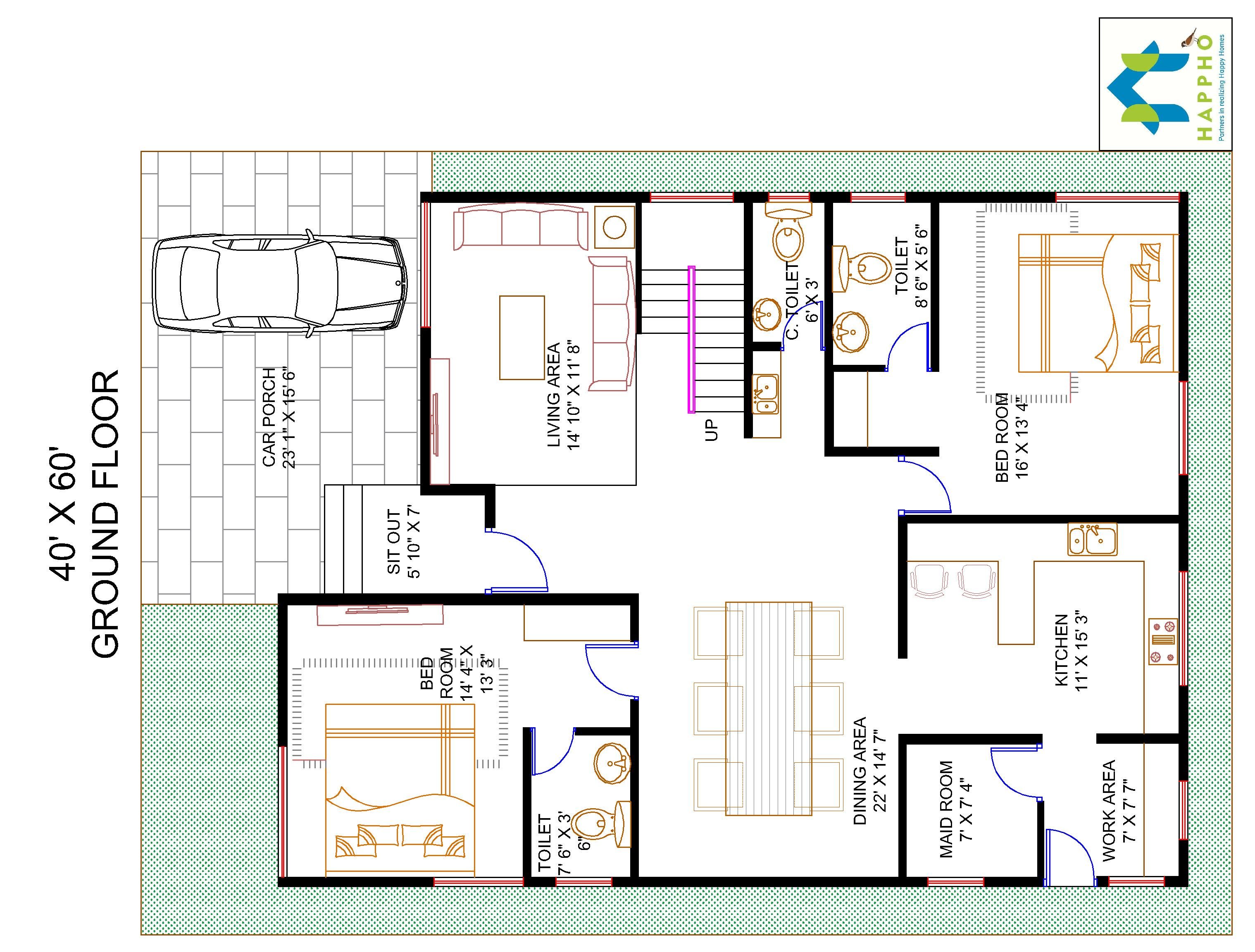 4 Bhk Floor Plan For 40 X 60 Plot 2400 Square Feet 267.